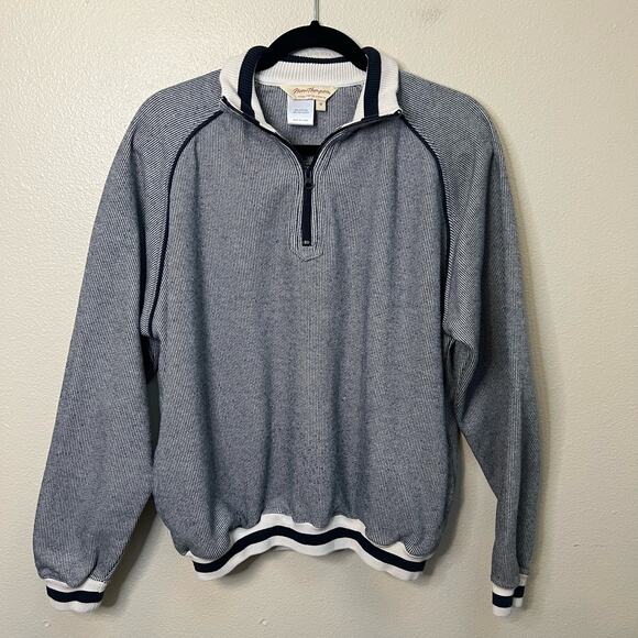 Norm Thompson Navy Blue and Cream 1/4 Zip Pullover Size M - Picture 1 of 5